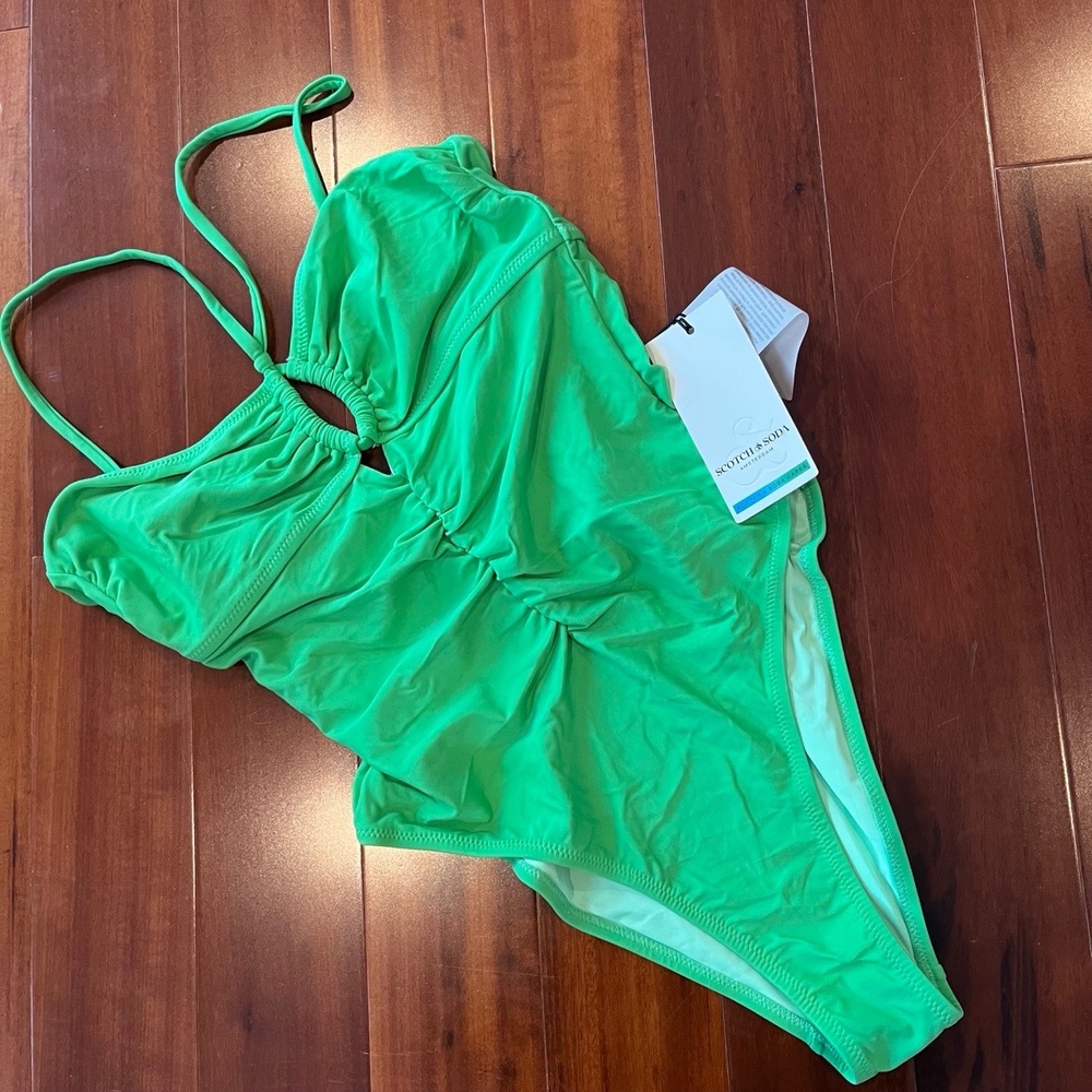 New NWT Scotch & Soda Amsterdam Green Swimsuit One Piece Hi Cut Size Small